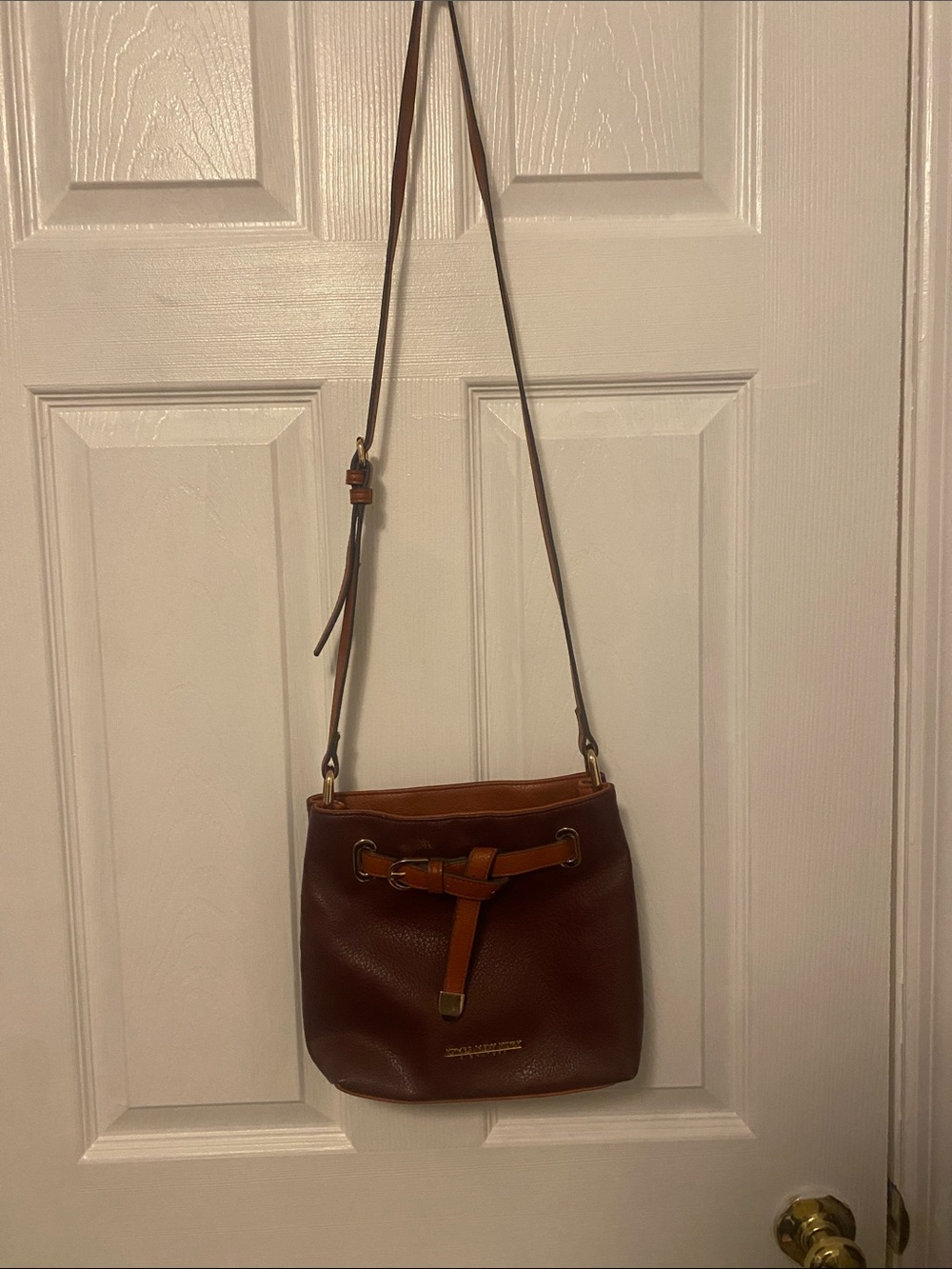 Jones New York Brown Leather Crossbody Bucket Bag